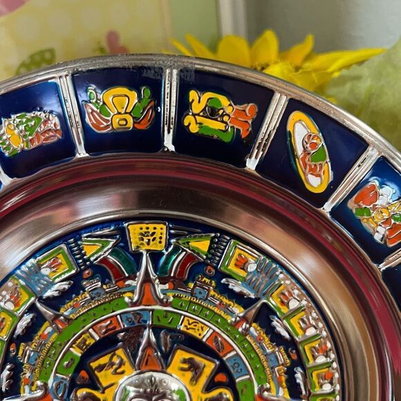 Artisan Multicolor Aztec Calendar Wall Plate - Picture 3 of 10